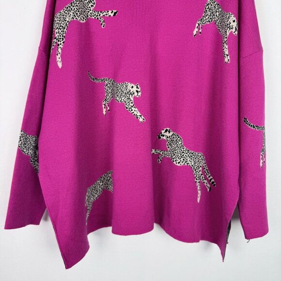 NWT Entro Primal Print Mock Neck Sweater Chunky Hot Pink Size Large L NEW - Picture 4 of 12